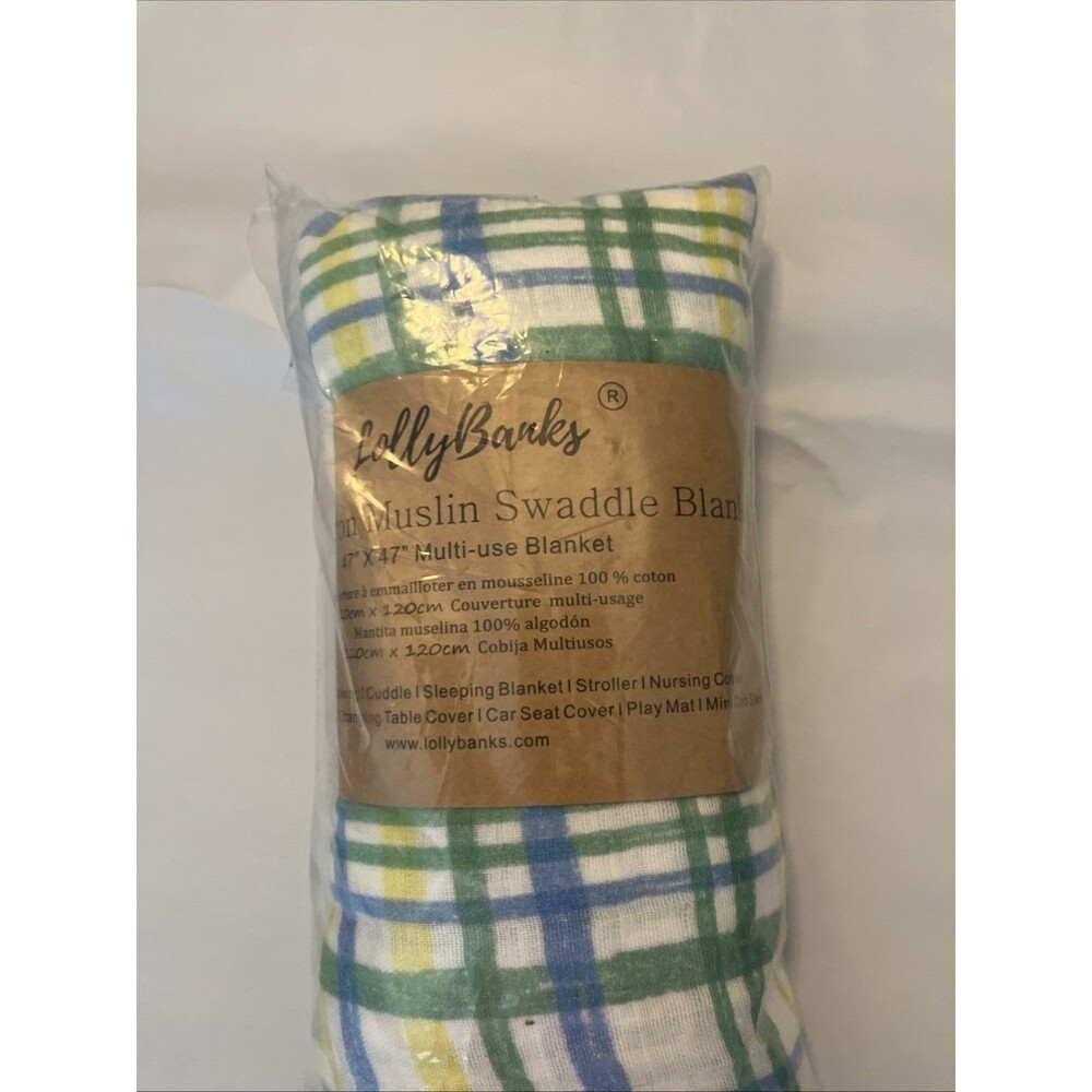 LOLLYBANKS Cotton Muslin Swaddle Plaid Baby Blanket Lovey *BRAND NEW*